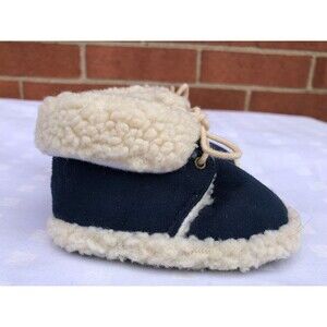 Gold Bug Baby Boy Girl faux  Fur lace up navy Shoes Size S Small faux suede